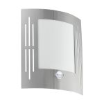 Eglo Luz De Pared City Acero Inoxidable | IP44 - Apta para 1x E27 - Sensor De Movimiento